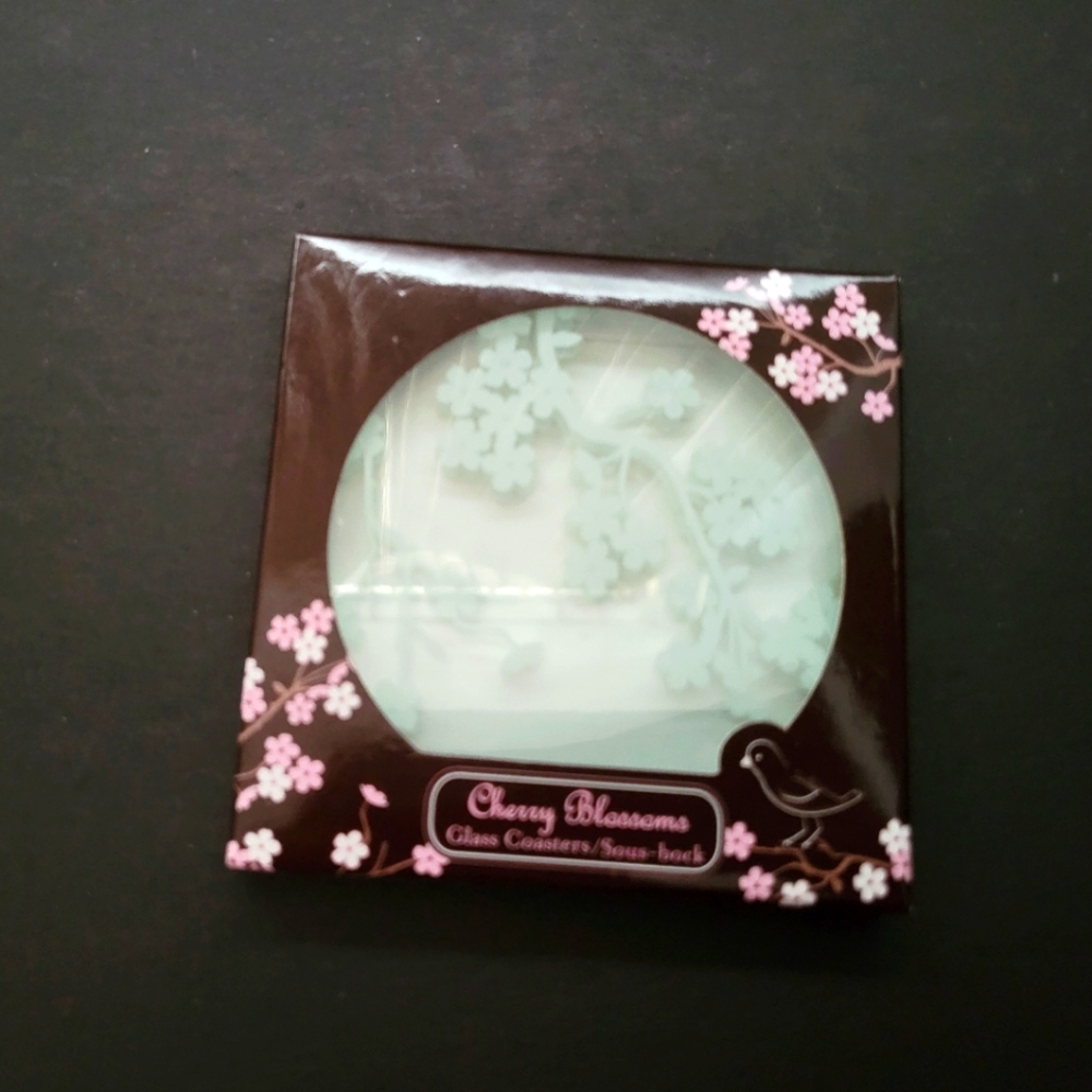Cherry blossom glass drink coasters